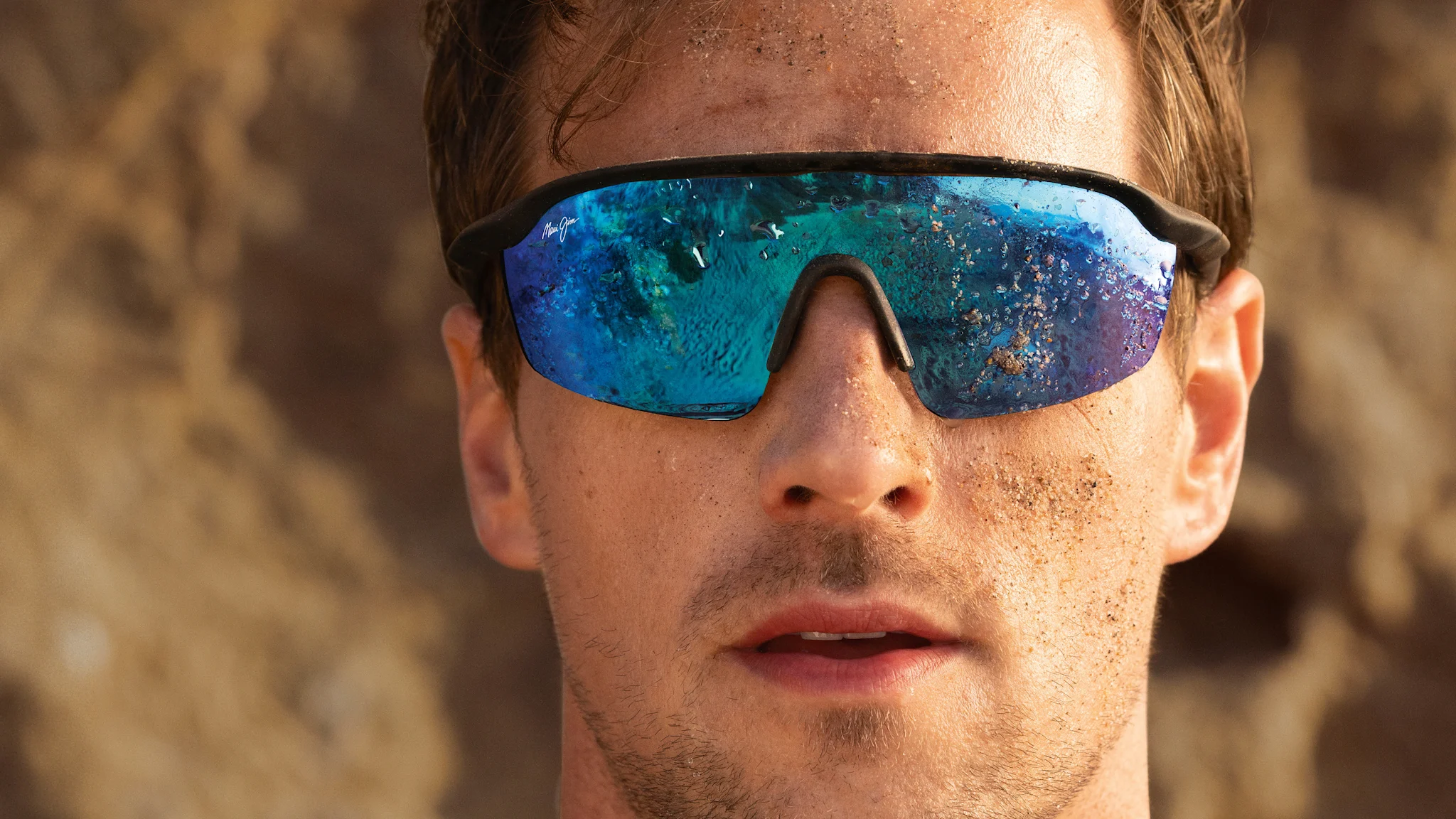 Maui Jim Miona campaign featuring blue shield sunglasses